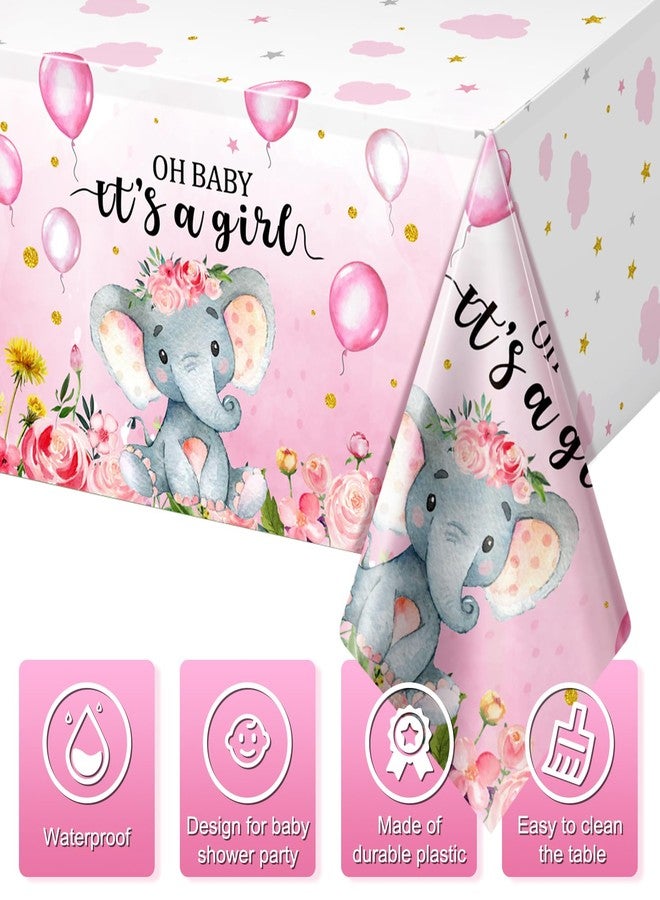 FunnyPars 3 Pack Elephant Baby Shower Decorations - Plastic Tablecloth Table Cover Backdrop for Boy Girl Gender Party Supplies, 54 x 108 Inch, Pink - Image 3